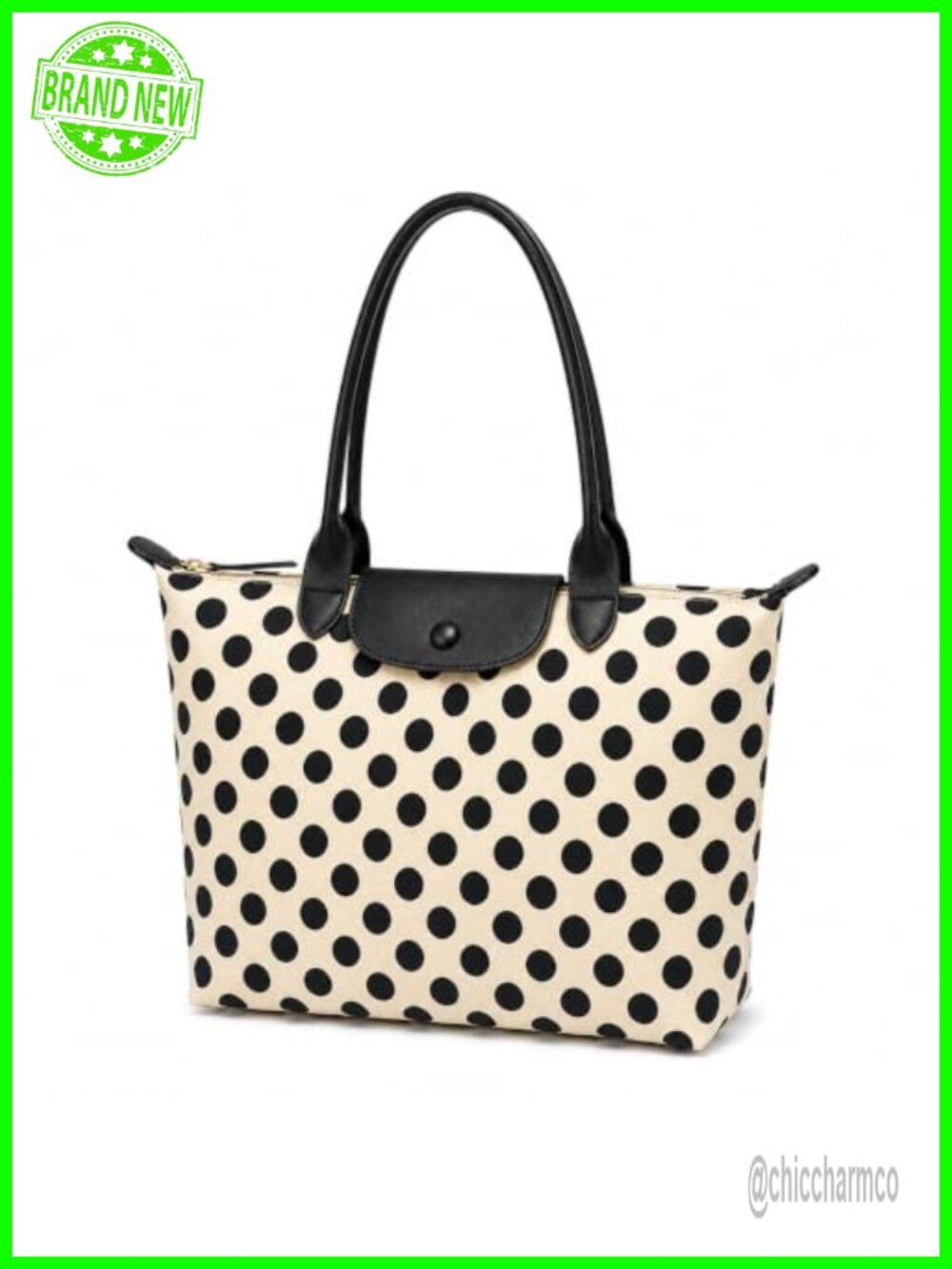 Polka Dot Tote Bag Zipper Canvas Shoulder Handbag